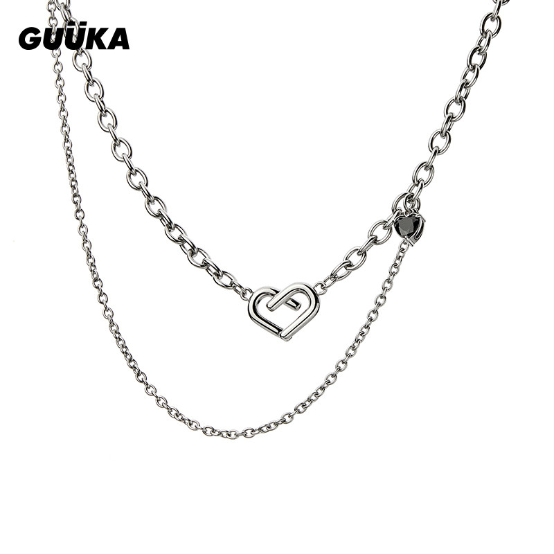 GUUKA爱心钛钢叠戴项链情侣款图片