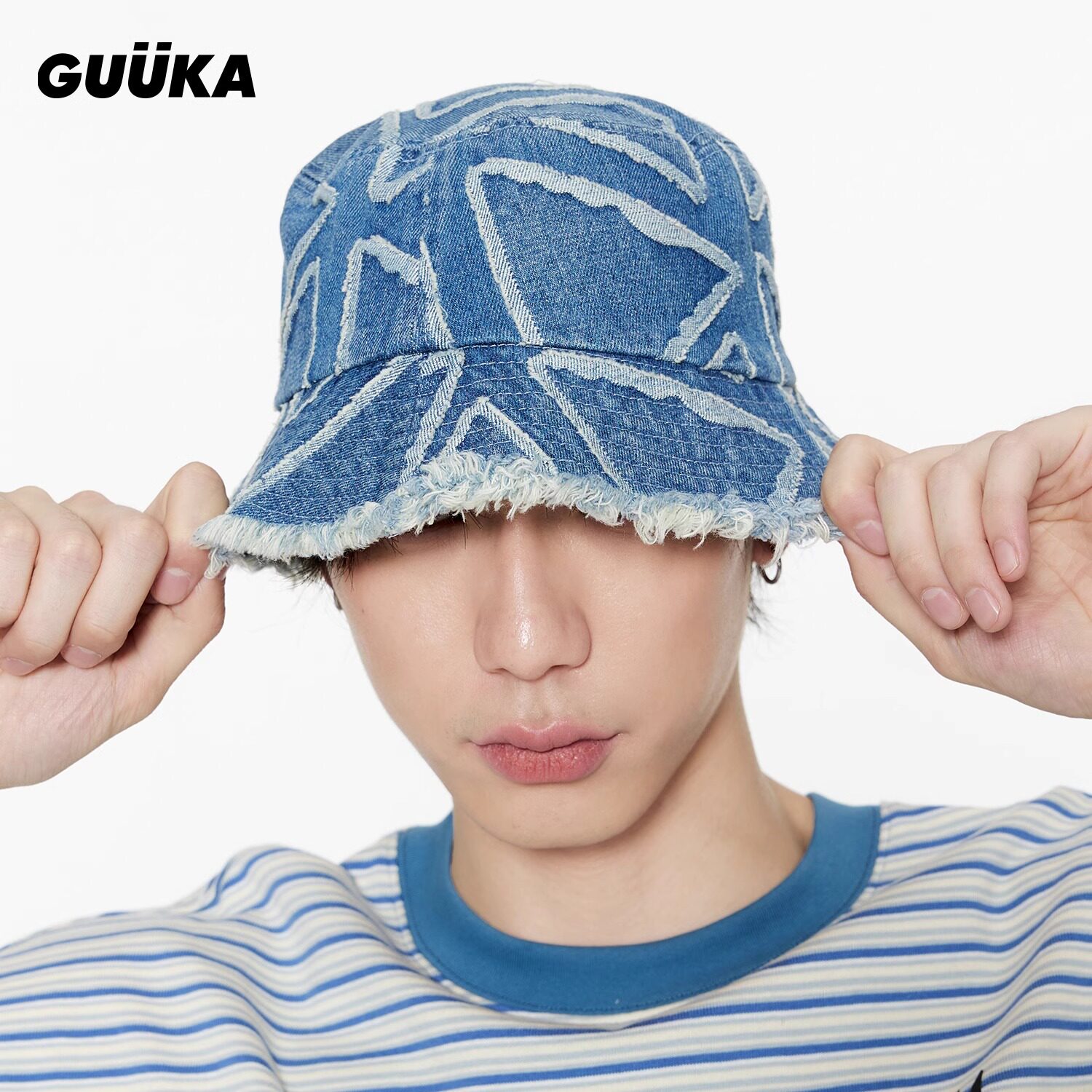 GUUKA牛仔蓝渔夫帽情侣防晒图片