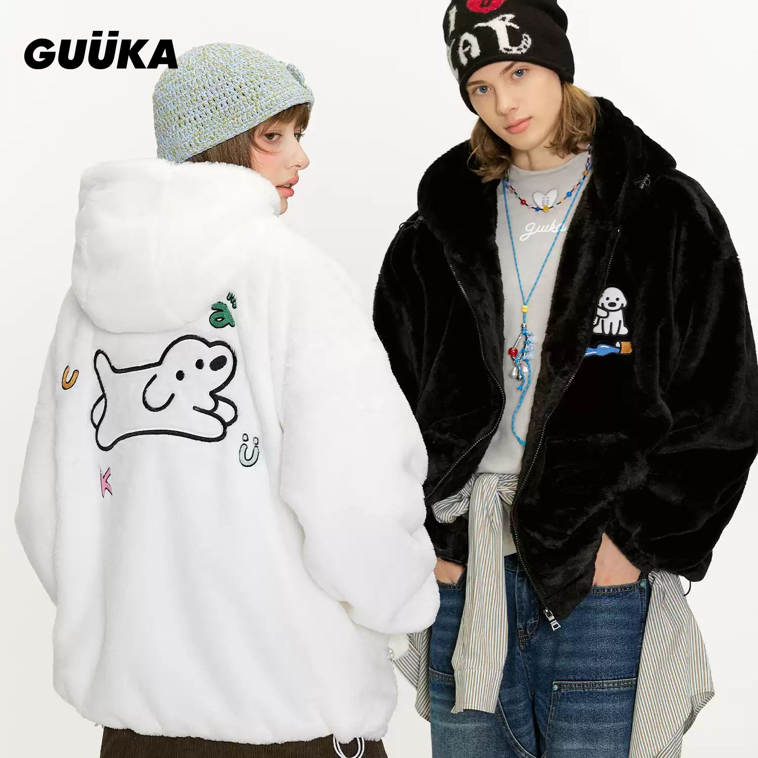 GUUK潮牌仿兔毛外套羊羔绒卫衣