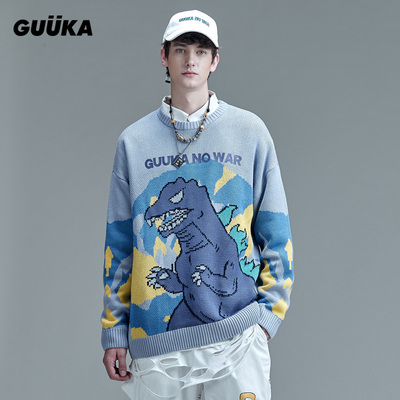 趣味恐龙圆领毛衣男女