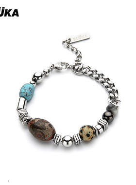 GUUKA潮牌不锈钢绿松石手链男小众设计感 朋克嘻哈情侣手饰女新款