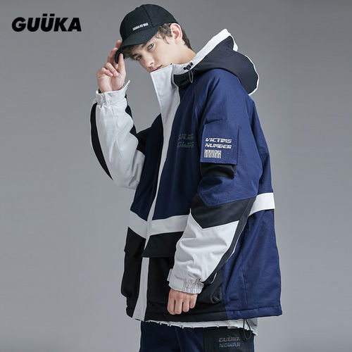 古由卡潮牌加厚棉衣 翟潇闻同款棉服嘻哈运动棉袄连帽外套男宽松
