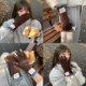 丁走走ins韩系贴布针织手套女秋冬季 骑行保暖长款 分指手套可触屏