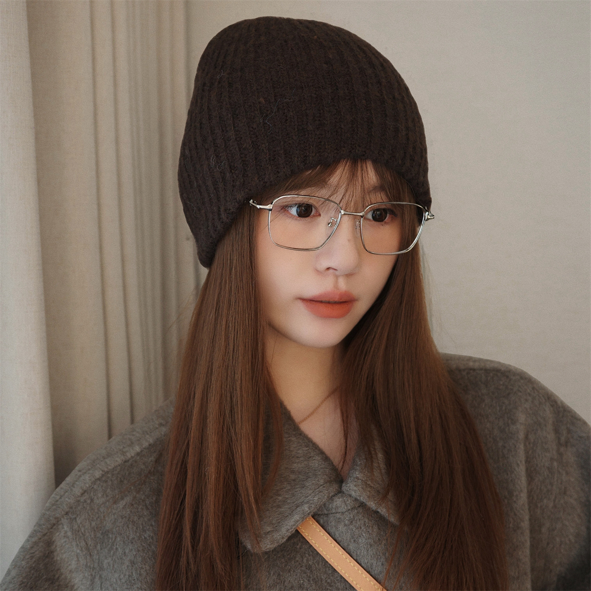 丁走走基础款纯色百搭针织帽情侣