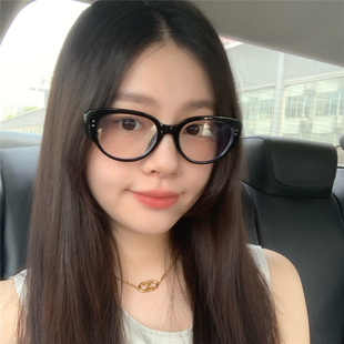 丁走走高级感黑框猫眼平光镜ins网红时尚显脸小素颜防蓝光眼镜女