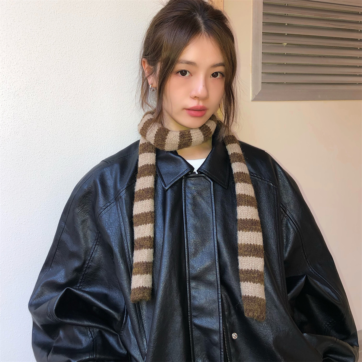 搭配单品！拼色韩系针织围巾