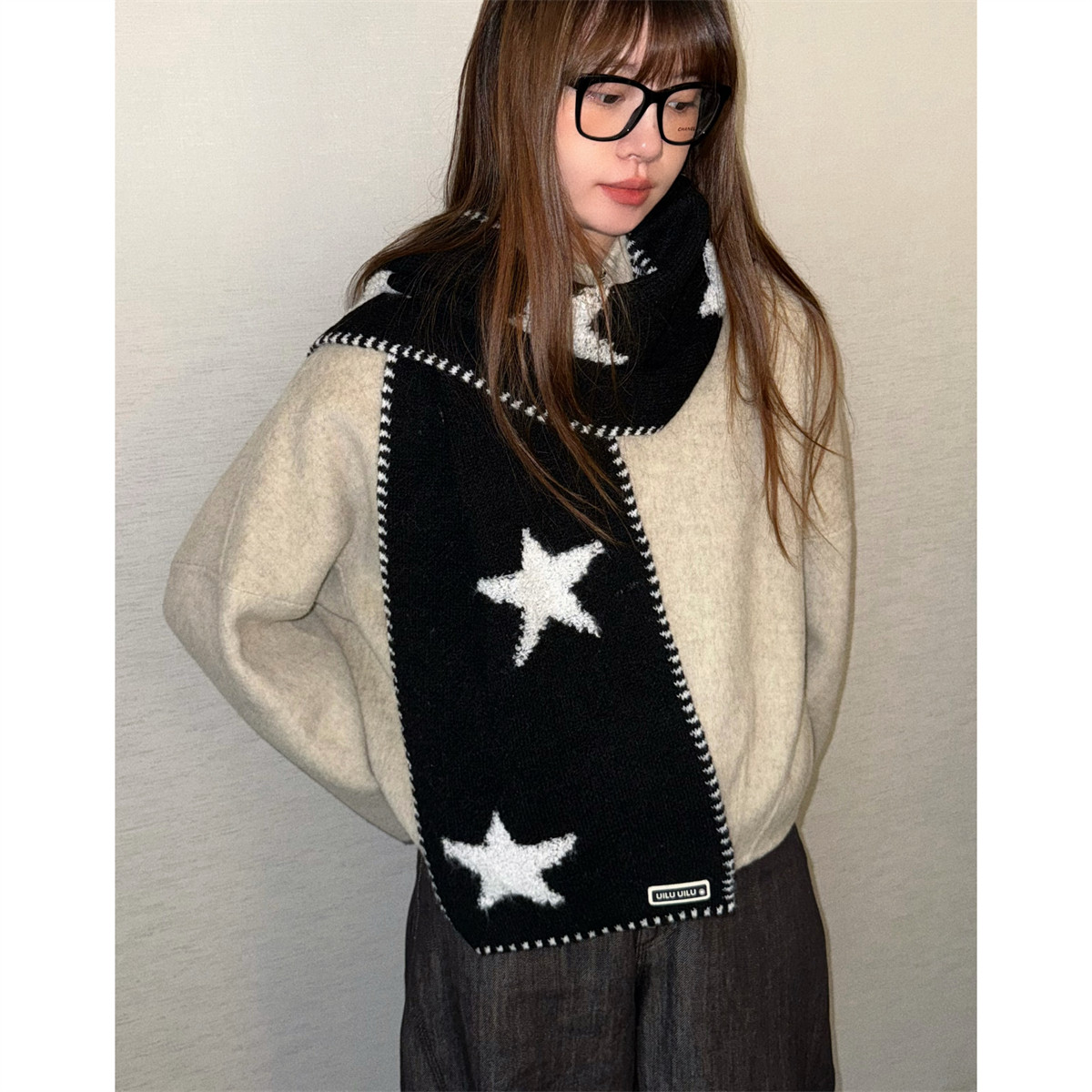 丁走走日系亚比风星星针织围巾女2025冬季保暖百搭软糯情侣围脖潮