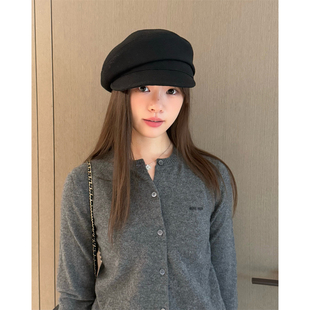 高品质老钱风含羊毛纯色贝雷帽子女2025秋冬新款法式画家帽报童帽