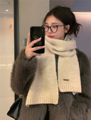 强推～韩国纯色含羊毛针织围巾女冬季 加厚保暖百搭高级感围脖防寒