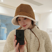 丁走走显脸小麂皮绒渔夫帽子女冬季 加绒护耳保暖防风百搭加厚盆帽