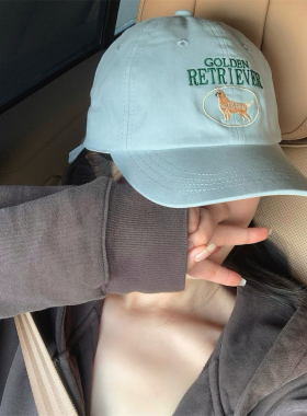 丁走走显白蓝色小狗刺绣棒球帽子女百搭宽檐显脸小大头围鸭舌帽男