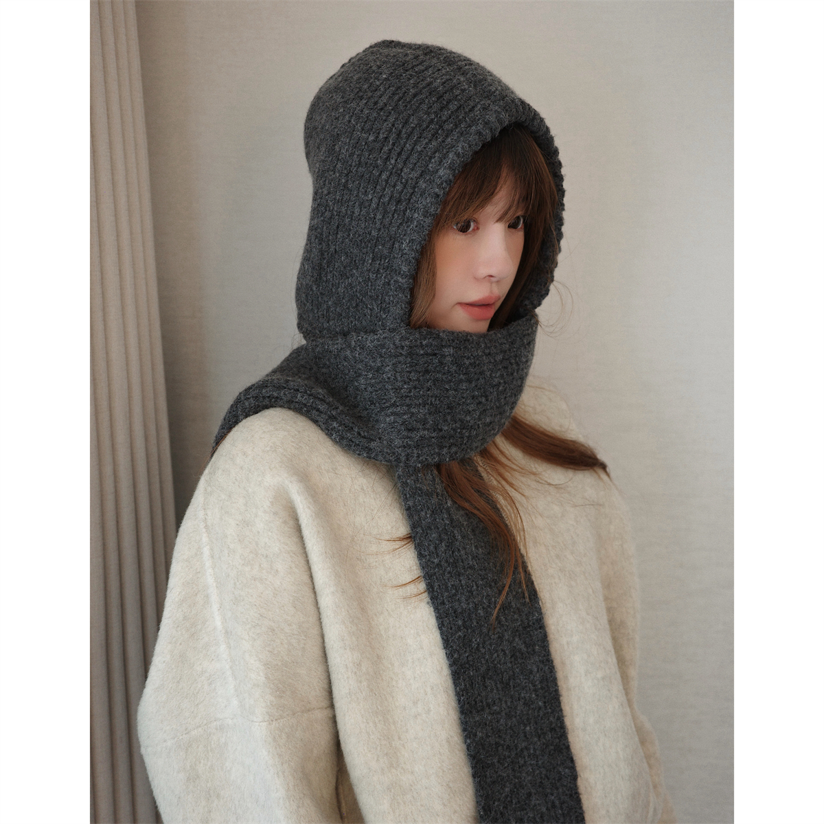 丁走走加长围脖连帽一体拉法帽