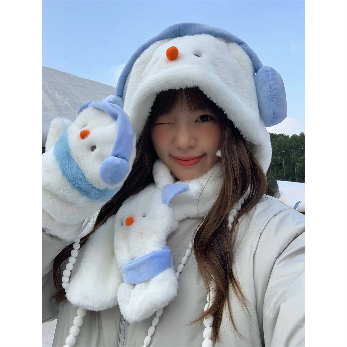 丁走走*KELUSI联名可爱雪人毛绒帽子围巾手套冬季保暖护耳雷锋帽,服饰配件/皮带/帽子/围巾,三件套,淘宝优惠券,粉丝福利购,淘宝优惠卷