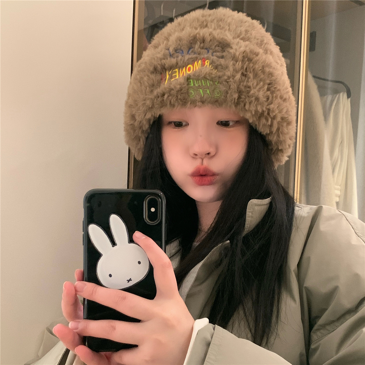 丁走走超可爱毛绒绒显脸小针织帽