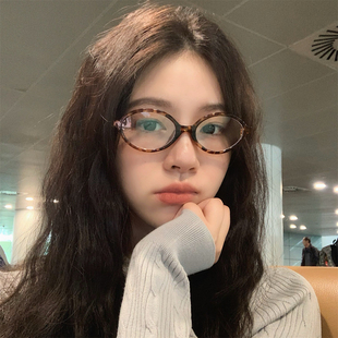 张元 书呆子眼镜椭圆复古豹纹韩系素颜防蓝光平光镜凹造型潮 英同款