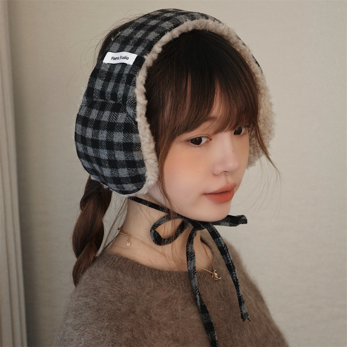 丁走走复古格子系带毛绒耳罩女冬季护耳加厚保暖耳套骑行防寒耳包,服饰配件/皮带/帽子/围巾,耳套,淘宝优惠券,粉丝福利购,淘宝优惠卷