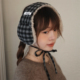 丁走走复古格子系带毛绒耳罩女冬季 护耳加厚保暖耳套骑行防寒耳包