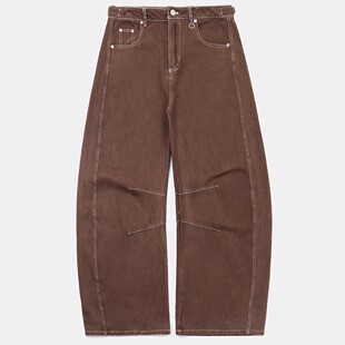 badblood高街美式弯刀牛仔裤男女休闲宽松显瘦刺绣拖地直筒阔腿裤