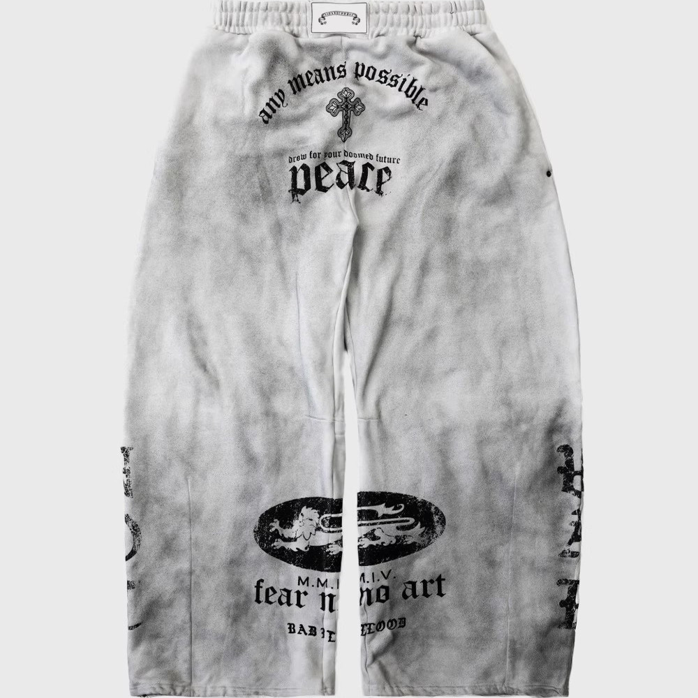 badblood做旧扎染休闲卫裤弯刀裤