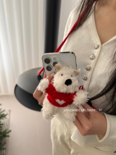 可爱西高地手机背夹挂绳斜跨可背卡通玩偶女生苹果华为手机链挂件