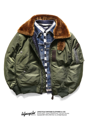 LifeCyle阿美咔叽复刻B-15飞行夹克复古军事风B15A加厚棉衣外套男