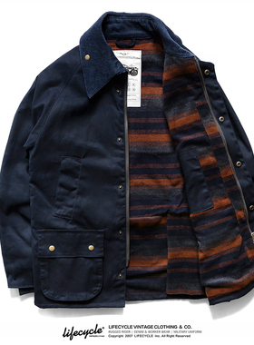 LifeCycle秋冬重磅防水油蜡加厚夹克阿美咔叽美式复古宽松外套男