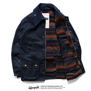 LifeCycle秋冬重磅防水油蜡加厚夹克阿美咔叽美式复古宽松外套男