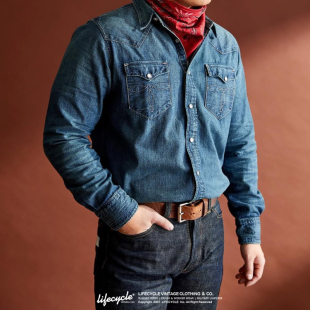 LifeCycle阿美咔叽原色牛仔衬衫 衬衣 复刻RRL复古洗水做旧牛仔男士