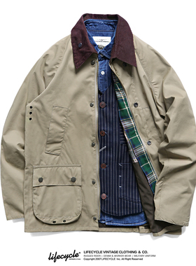 LifeCycle英伦复古猎装夹克风衣无蜡防水老钱风工装外套男复刻BBR