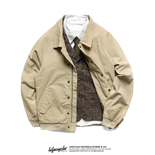 LifeCycle秋冬哈灵顿G9工装夹克阿美咔叽翻领宽松休闲高尔夫外套