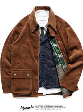 LifeCycle秋冬复古猎装灯芯绒外套男阿美咔叽加厚多袋工装夹克BBR