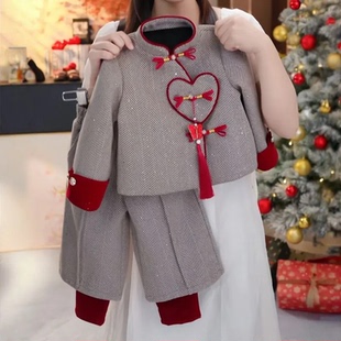 女童冬装套装加绒加厚儿童洋气新年拜年服小女孩新喜庆洋气两件套