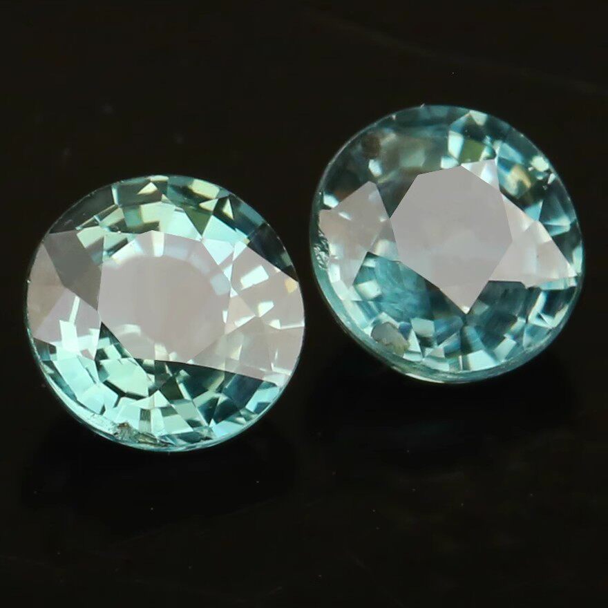 1.50ct正圆钻形孔雀蓝绿色天然蓝宝石戒面裸石耳坠面一对国检证书