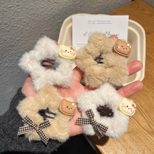 可爱简约kt猫毛绒星星发夹百搭卡通头饰秋冬女生边夹刘海侧边夹