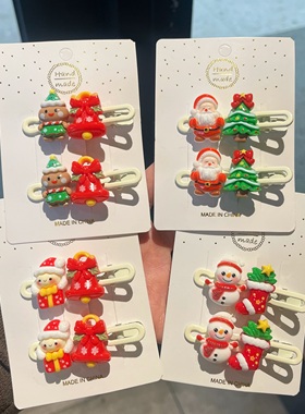 圣诞节发饰森系少女麋鹿圣诞树发夹儿童波浪夹可爱铃铛侧边夹头饰