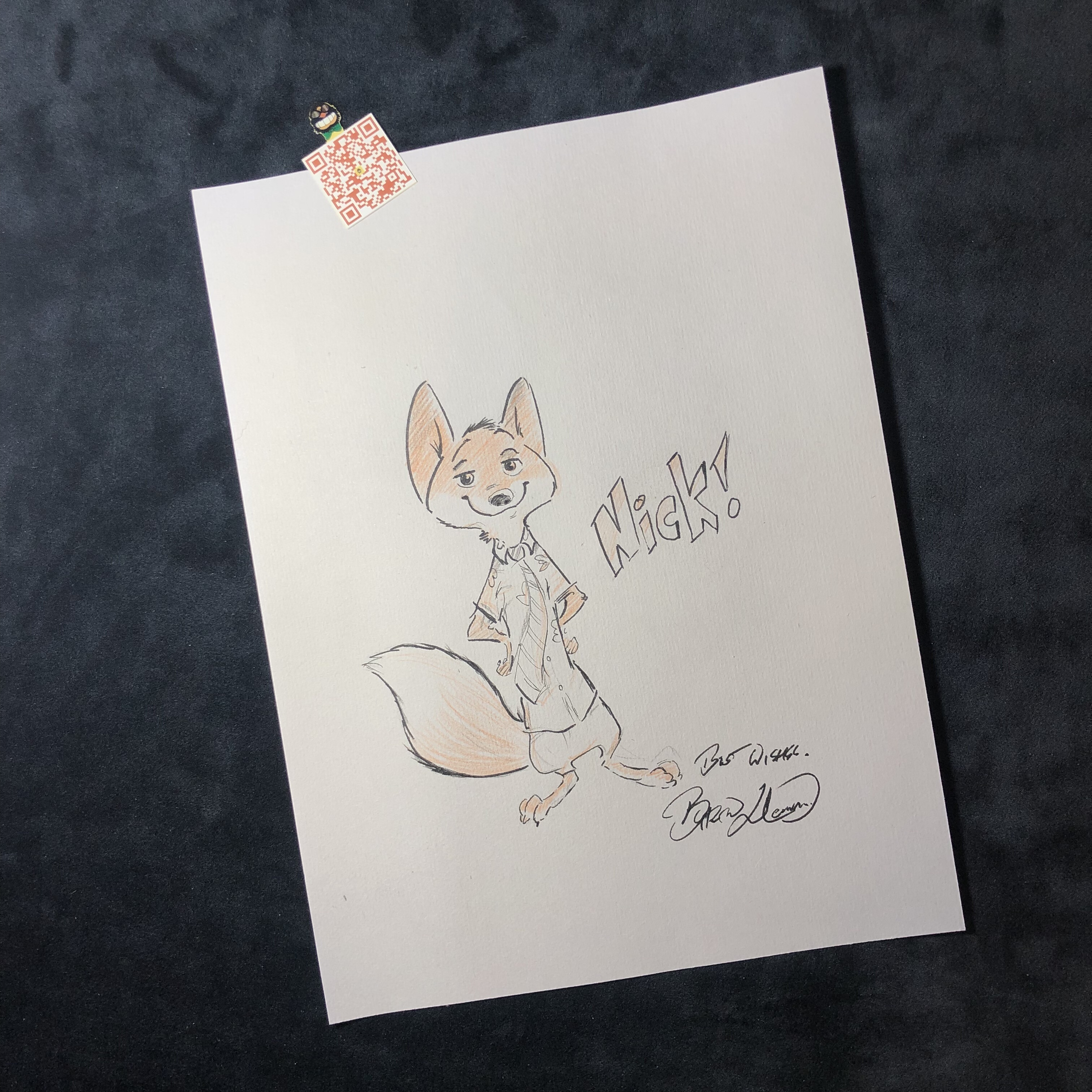 疯狂动物城 狐狸 ‌尼克Nick 拜恩霍华德 Byron Howard 亲绘签名