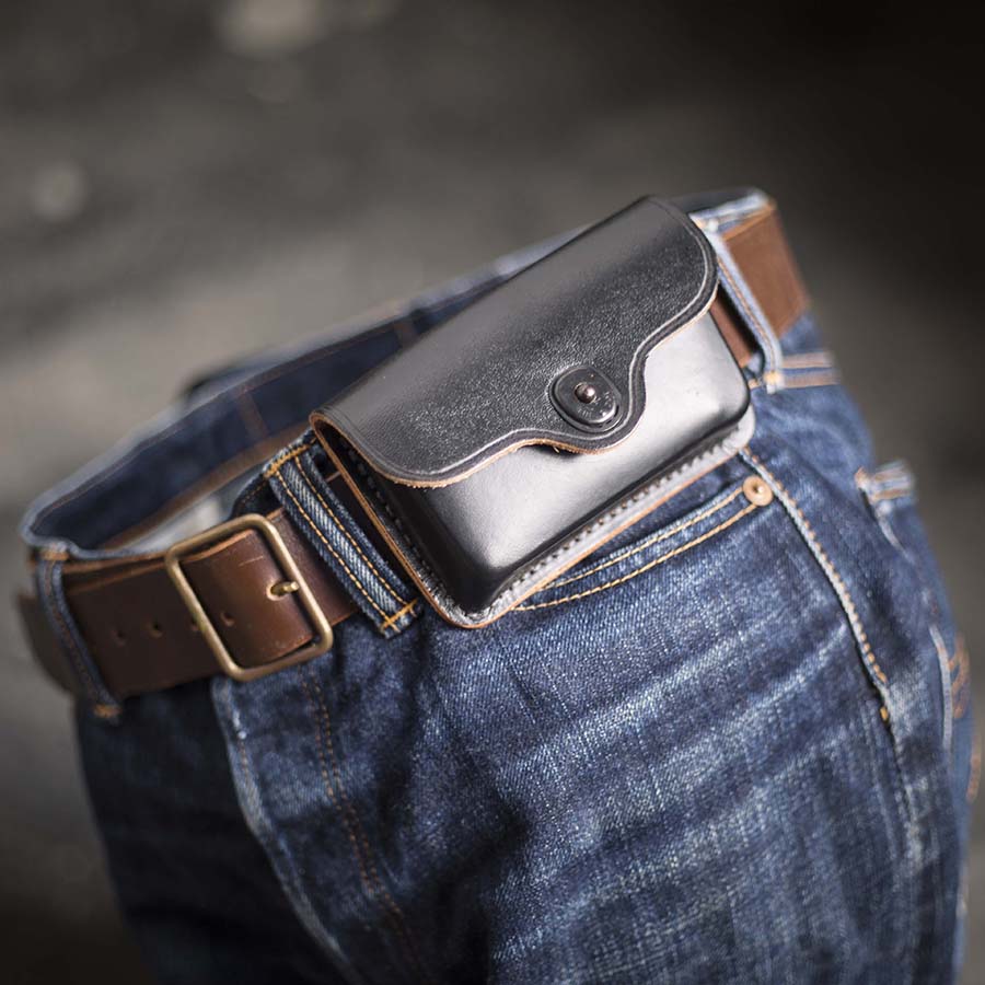 美国进口手工天然真皮机车杂物包