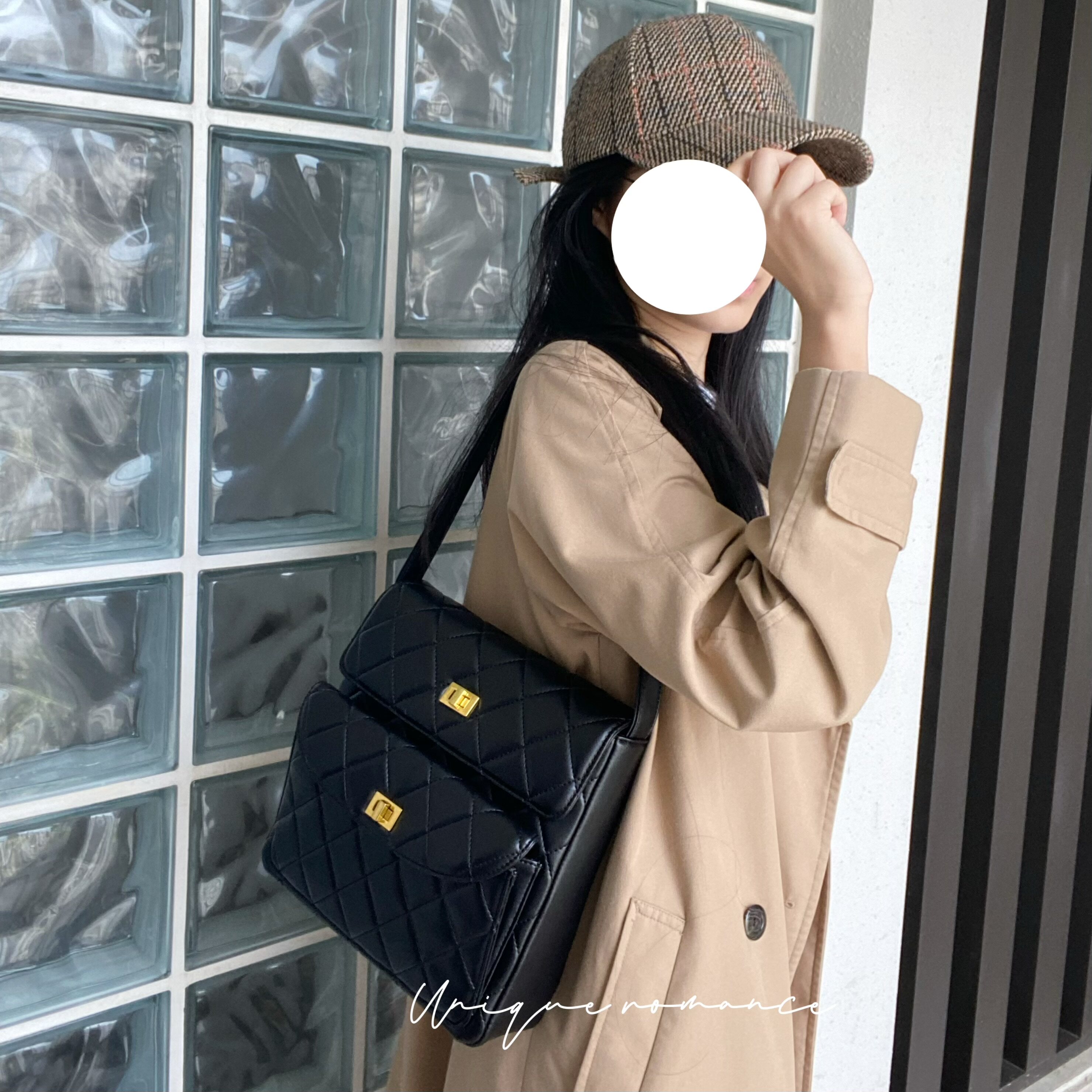 duma中古款黑色小小香风羊皮单肩