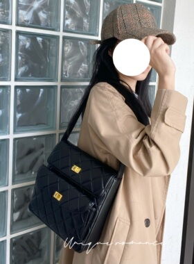 [unique romance]小香风duma中古菱格纹黑金双排单肩包双金扣羊皮