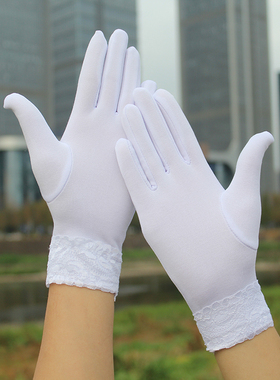 秋初冬女白手套弹力紧身加绒舞蹈表演会操保安礼仪白分指保暖护手