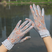 花边全指穿搭春秋 印花防滑触屏开车防晒短款 夏季 蕾丝手套女士薄款