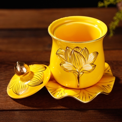 供佛莲花圣水杯瓷茶杯仙家三连杯