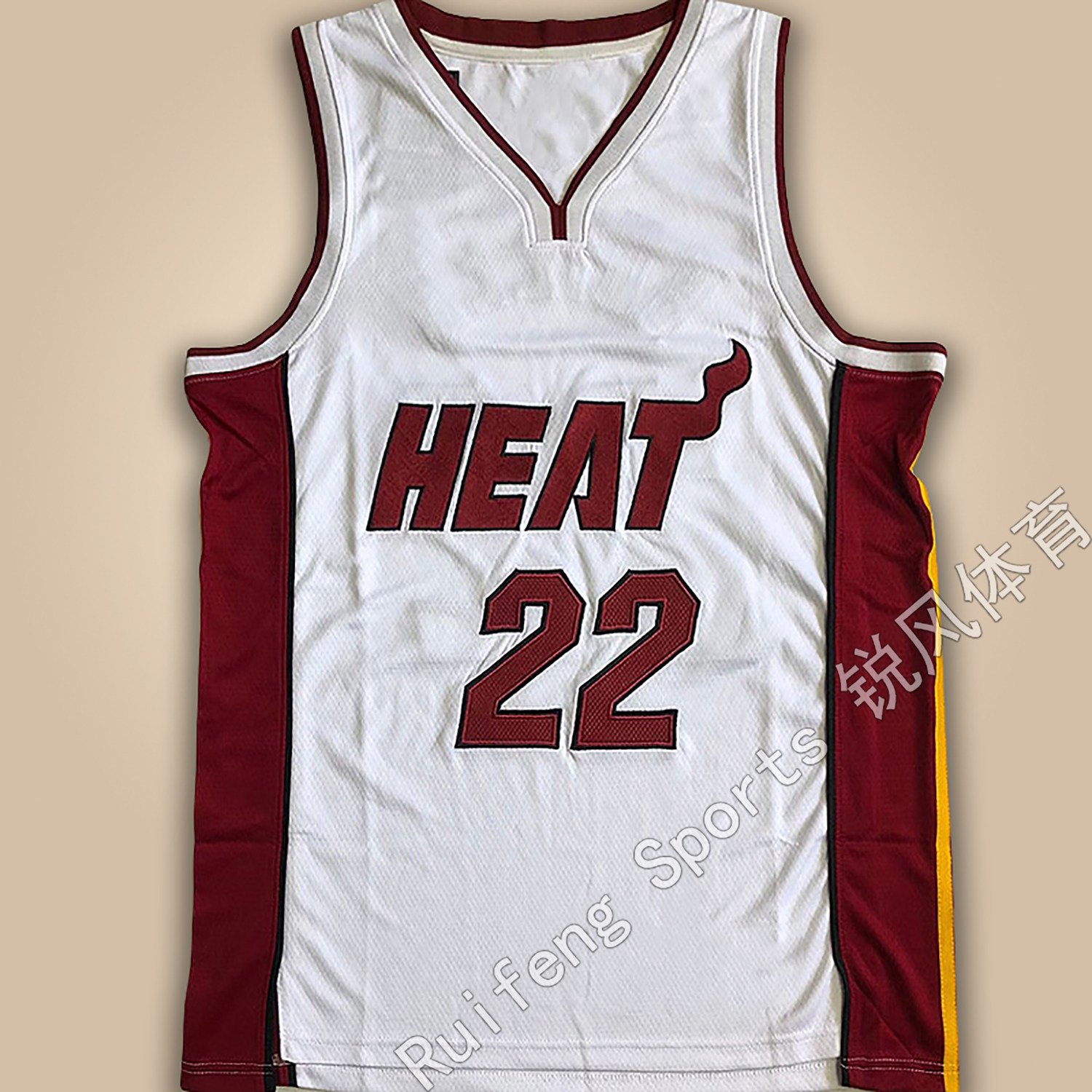 美版全刺绣热火队22号吉米巴特勒常规白色球衣网眼密绣篮球服背心