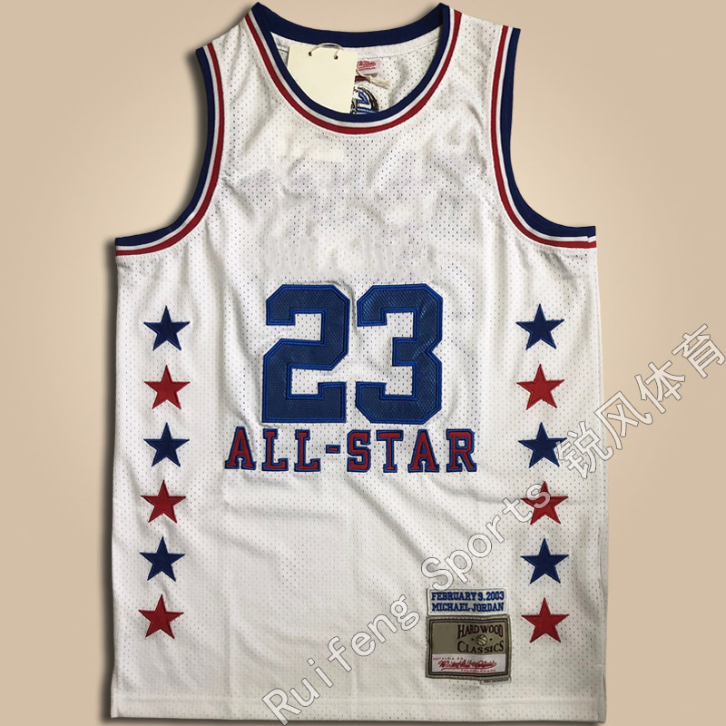 美版全刺绣2003全明星奇才23号乔帮主球衣复古白色网眼密绣篮球服