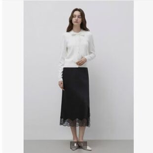 韩国it 蕾丝拼接侧开叉醋酸a字裙半身裙女 michaa时尚