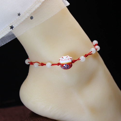 Милый браслет на ногу, цепочка, плетеный браслет из красной нити, популярно в интернете