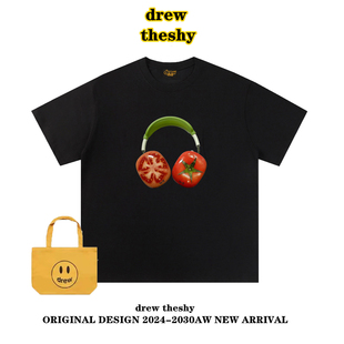 纯棉小众休闲ins情侣装 t恤男女夏季 潮牌趣味番茄印花短袖 Drew美式