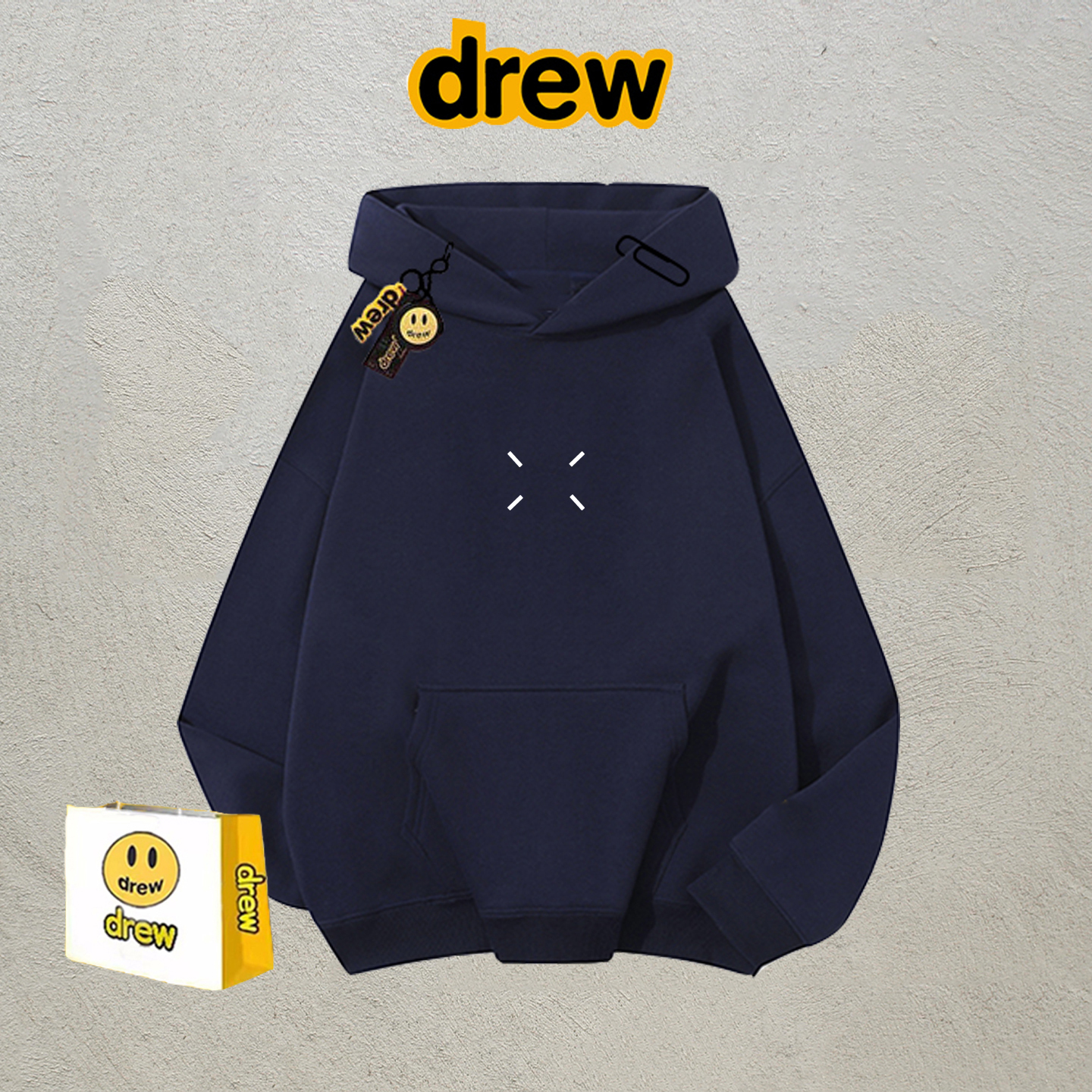 drew美式潮牌明星同款简约四角连帽卫衣男女秋冬纯棉宽松情侣上衣