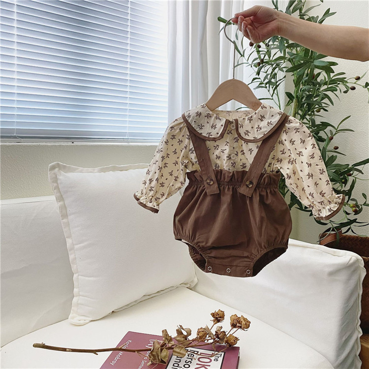 女童套装2024春季韩版0-3岁婴儿娃娃衫上衣背带裤两件套宝宝秋装