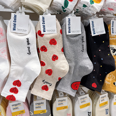 vivid韩国吸汗女士棉爱心中筒袜